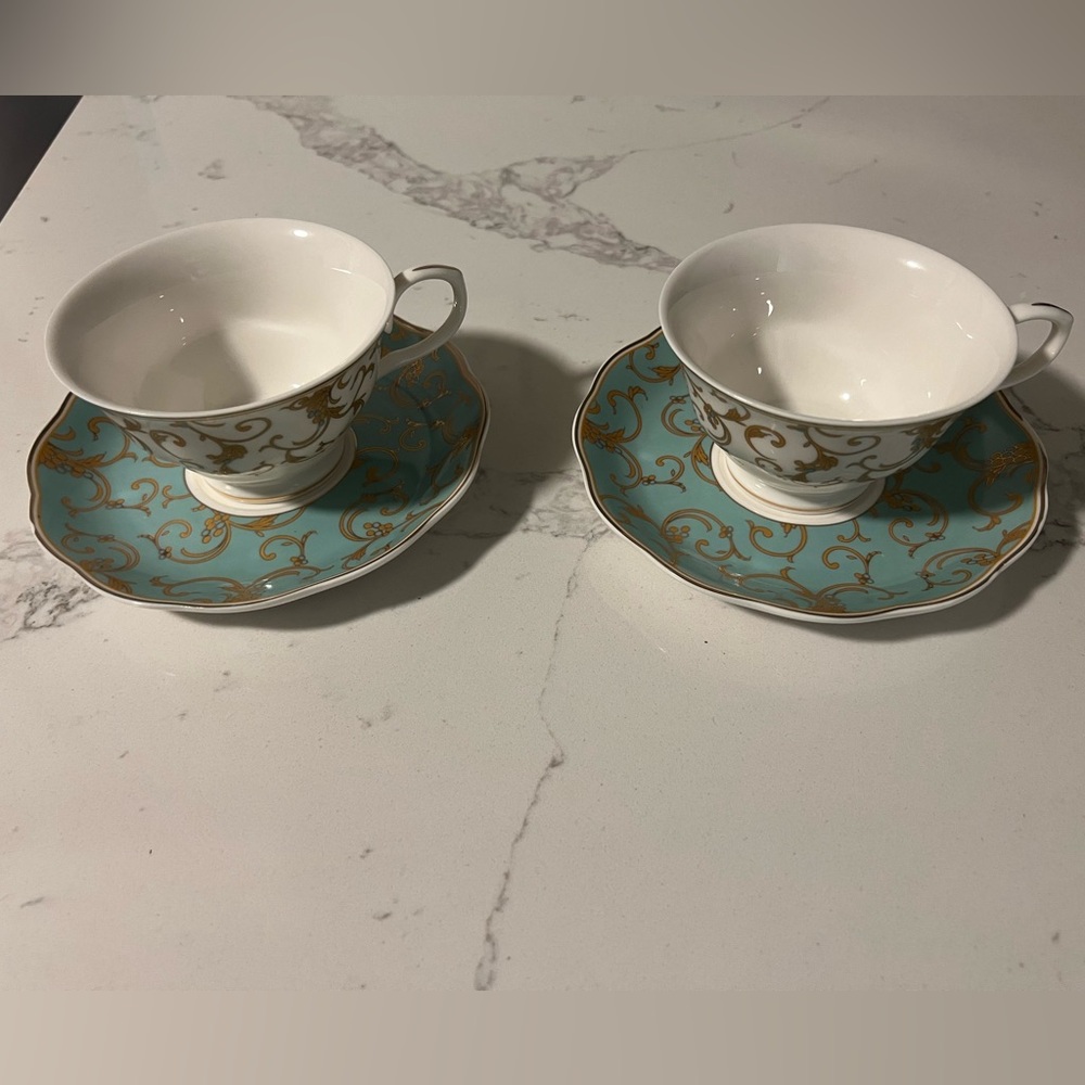 Grace’s Teawear Teacup and Saucer Set with Gold Accents